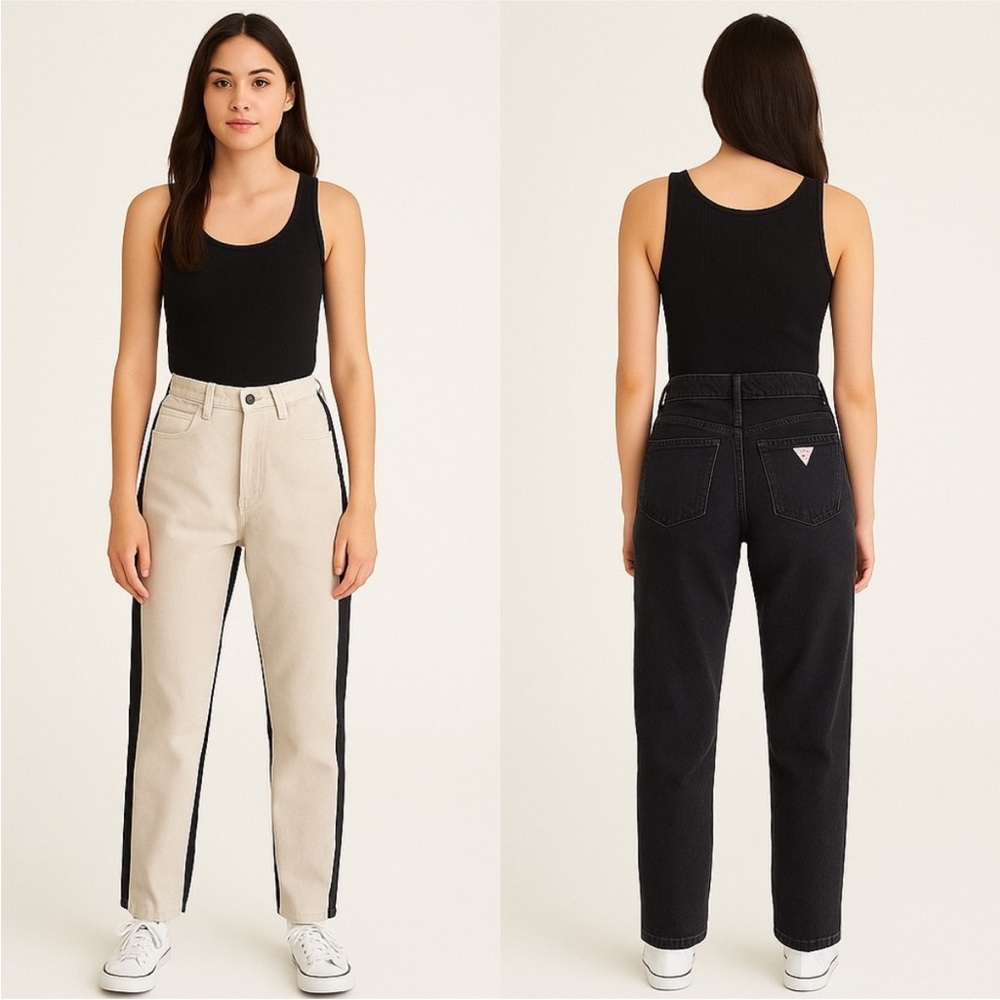 Guess Women's Black and Cream Jeans